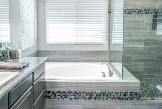 The newly installed master bathroom in this generic residential location.